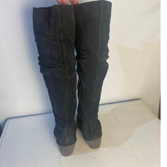 Vince Camuto Black Suede Slouch Knee High Side Zip Square Toe Heel Women 7 Boot - Picture 4 of 8